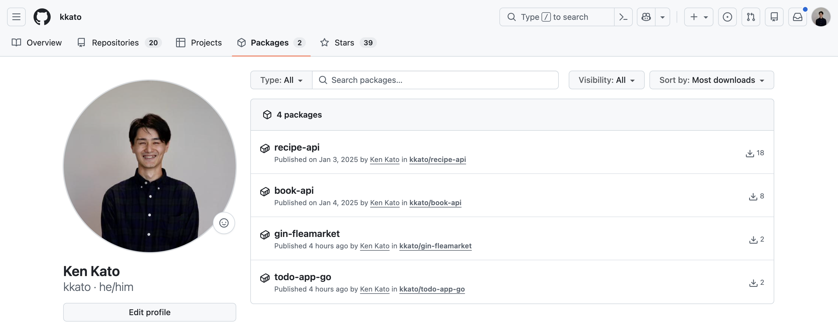 GitHubプロフィールのPackagesタブ