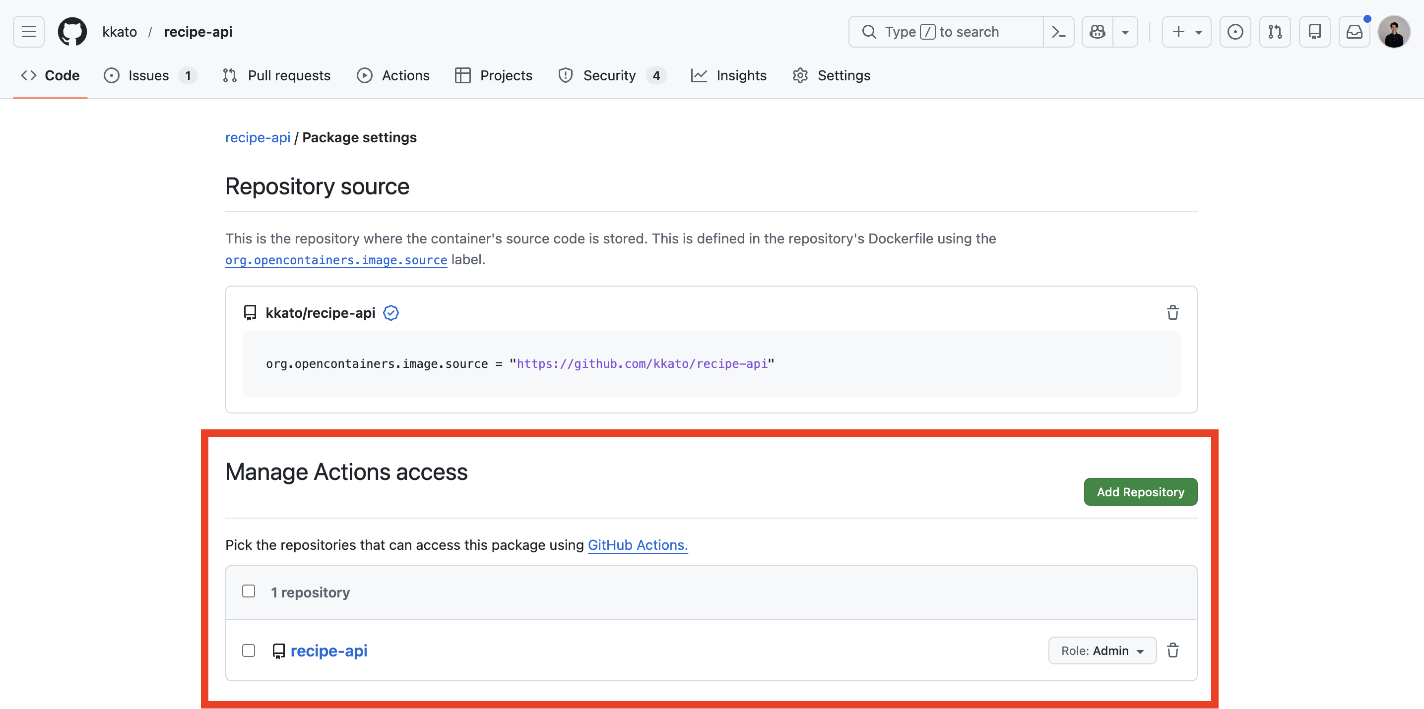 Manage Actions accessの設定